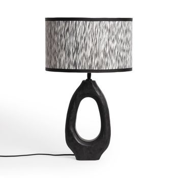Lámpara De Mesa Madera Black Darshan Iluzzia Blanco / Negro