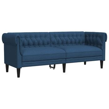 Sofá Chesterfield De 3 Plazas Tela Azul