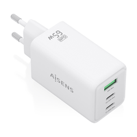 aisens - cargador gan 65w 2xusb-c pd30 qc40 1xusb-a qc30 blanco