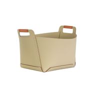 cesta rectangular piel regenerada arena con asas