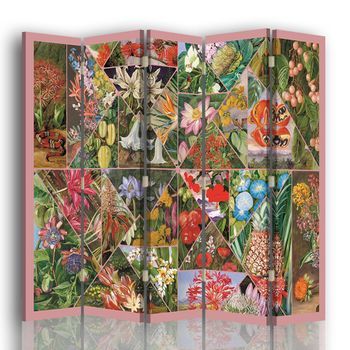 Legendarte - Biombo Marianne North - Maria Rita Minelli - Separador De Ambientes Para Interiores Cm. 180x170 (5 Paneles)