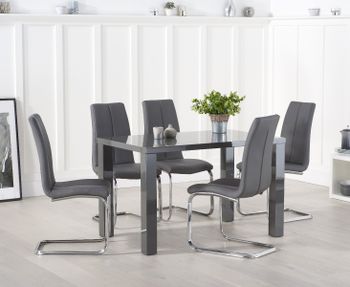 Atlanta 120cm Dark Grey High Gloss Dining Table with Tarin Chairs