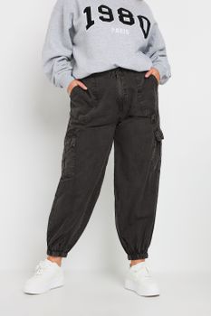 Yours Pantalones Cargo Negro Efecto Lavado, Mujer Curvy Y Tallas Grandes, Yours