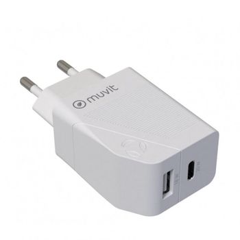 Muvit Cargador de Carga Rápida USB 18W +1 USB-C 20W Blanco
