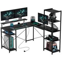 escritorio en l 137x140x1395 cm mesa de ordenador esquinera con estacion de carga y soporte de monitor madera y metal negro