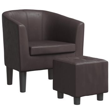Sillón De Salón | Silla | Sillón Con Taburete Cuero Sintético Marrón