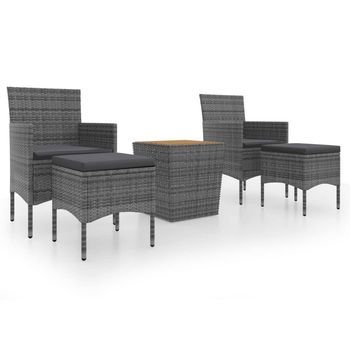 Conjunto Mesa Y Sillas Jardin 5 Uds Ratán Sintético Madera Acacia Gris