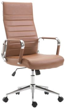 Silla de oficina giratoria regulable en simil cuero marrón claro
