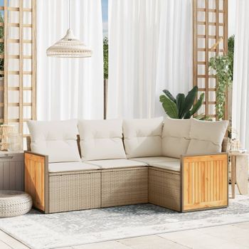 Conjunto De Sofás Jardín Con Cojines 4 Uds | Mueble Jardin Mesa Y Sillas Ratán Sintético Beige Cfw958866