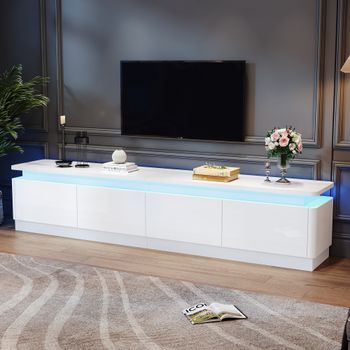 Mueble Tv Con Luces Led - Mueble Para Salón - Tablero De Partículas - Blanco (180x34x40cm)