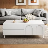 mesa de centro rectangular blanca con almacenaje 100 x 50 cm 2 cajones y 2 puertas