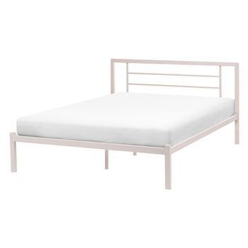 Cama Moderna 140 X 200 Cm De Metal Somier De Listones De Madera Maciza Beige Claro Cusset