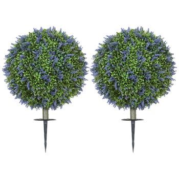 Conjunto De 2 Lavandas Artificiales De 60 Cm Con Protección Uv, Planta Artificial Como La Real, Con Estacas Para El Suelo, Para Dormitorio, Salón, Oficina, Jardín, Decoración Moderna.
