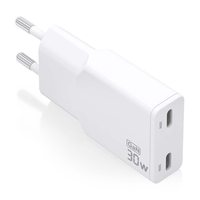 cargador aisens gan ultra delgado 30w 2xusb-c pd30 qc40 blanco