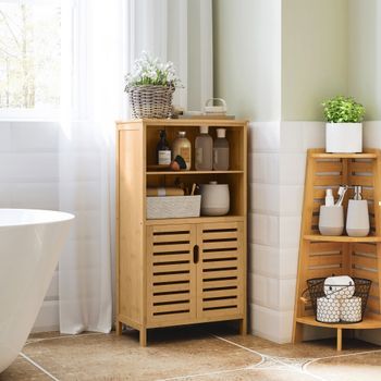 Armario Auxiliar De Baño De Bambú Kleankin 50x29x92 Cm Natural