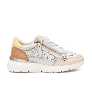 Carmela para mujer. 16227401-HIELO Zapatillas de piel 162274 blanco roto (38), Plano, Cordones, Cremallera, Casual