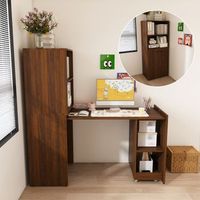 escritorio extensible con tablero extraible de 85 cm armario y acabado nogal