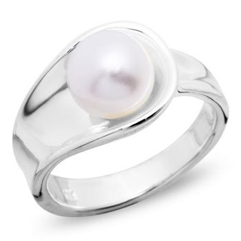 Anillo moderno de plata 925 con perla blanca