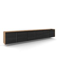 mueble tv television muebles de salon almacenaje 309x35x50 cm para tv hasta 80 colgado suspendido estilo moderno negro y roble