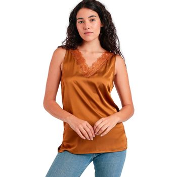 Admas Blusa Satin Lace Camiseta de tirantes encaje para mujer