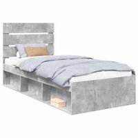 cama individual  cama para adulto  estructura de cama con cabecera gris concreto 75 x 190 cm
