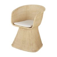 silla de comedor de ratan y algodon marfil