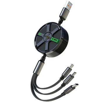 Cable retráctil USB-A a Type-C / iP / Android de carga rápida de núcleo de cobre de 6A 100W de 1.2M de largo para iPhone