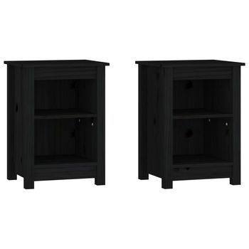 Mesitas De Noche 2 Unidades Madera Maciza De Pino Negro 40x35x55 Cm