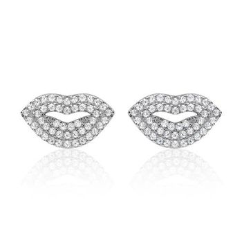 Pendientes beso boca plata 925 circonita labios