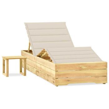 Tumbona De Jardín Con Mesa Y Cojín De Madera De Pino Impregnada Vidaxl