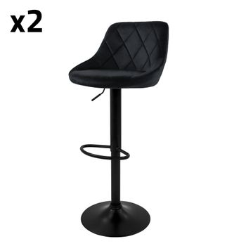 Set 2 Taburetes de bar terciopelo negro altura regulable 62-82cm