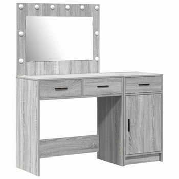 Mesa De Tocador | Mesa De Maquillaje Con Cajón 2 Piezas Gris Madera Contrachapada