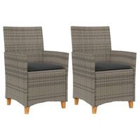 pack 2 uds sillas de jardin  silla de exterior  sillon y cojines ratan pe gris y madera maciza