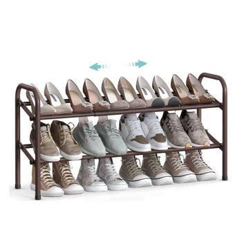 Zapatero Extensible de Metal Ajustable Estante Zapatos para Pasillo, Bronce / 2 Niveles (23 x 58 x 42 cm)