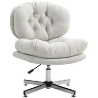 homcom silla de oficina sin apoyabrazos comoda silla de escritorio con asiento acolchado y altura ajustable crema   aosom espana
