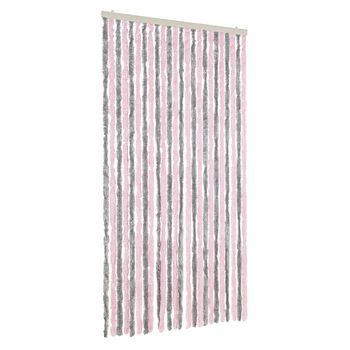 Cortina Antimoscas Chenilla Gris Plateado Y Rosa 100x200 Cm