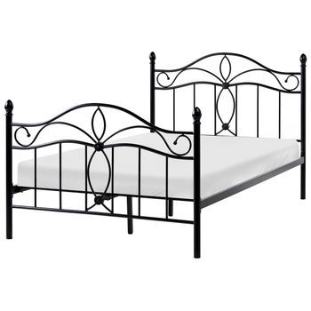 Cama De Metal Negra 120 X 200 Cm Somier Listones Estilo Vintage Retro Dormitorio Antlia