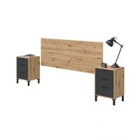 cabecero para cama de 135-150 cm y 2 mesitas con cajones enzo gris antracita - roble nodi 160 x 60 x 25 cm