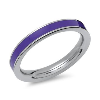 Anillo de acero con incrustaciones de esmalte púrpura