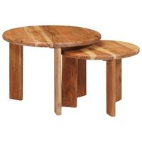 2 piezas mesas de cafe  mesa de centro nido marron madera de acacia solida