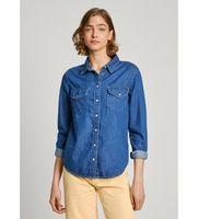 pepe jeans para mujer pl304894ht8 camisa regular azul xs casual algodon manga larga sostenible