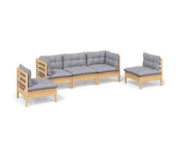 Juego de muebles de jardín 5 pzas y cojines madera maciza pino
