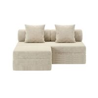 sofa modular 3 lugares  puff convertible terciopelo a rayas  beige