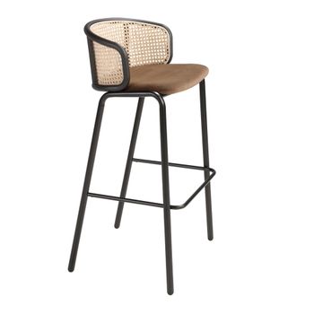 Taburete rattan y terciopelo marrón