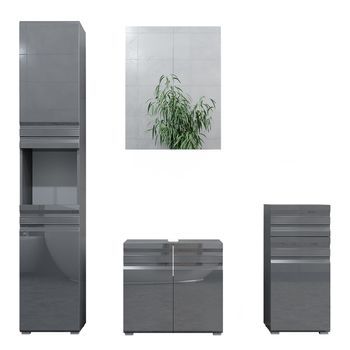 Conjunto De Muebles De Baño Fredd Antracita Alto Brillo 4 Piezas Vicco