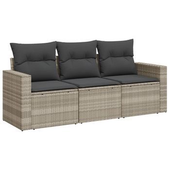 Set De Sofá De Jardín 3 Piezas | Mueble De Jardín Y Cojines Ratán Sintético Gris