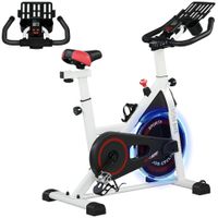 homcom bicicleta estatica fitness ciclo indoor con pantalla lcd asiento manillar ajustable 8 kg resistencia regulable acero blanco   aosom espana