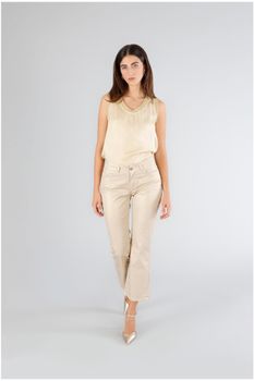 pantalón cropped de tejido laminado light gold