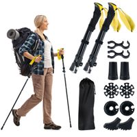 costway bastones de senderismo plegables ligeros altura ajustable 115-130 cm con 4 puntas de goma para senderismo bolsa de almacenamiento amarillo
