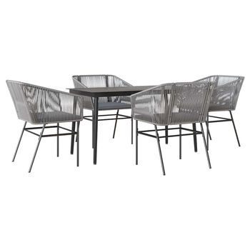 Juego Comedor Jardín 5 Pzas Cojines Ratán Sintético Vidrio Gris Vidaxl